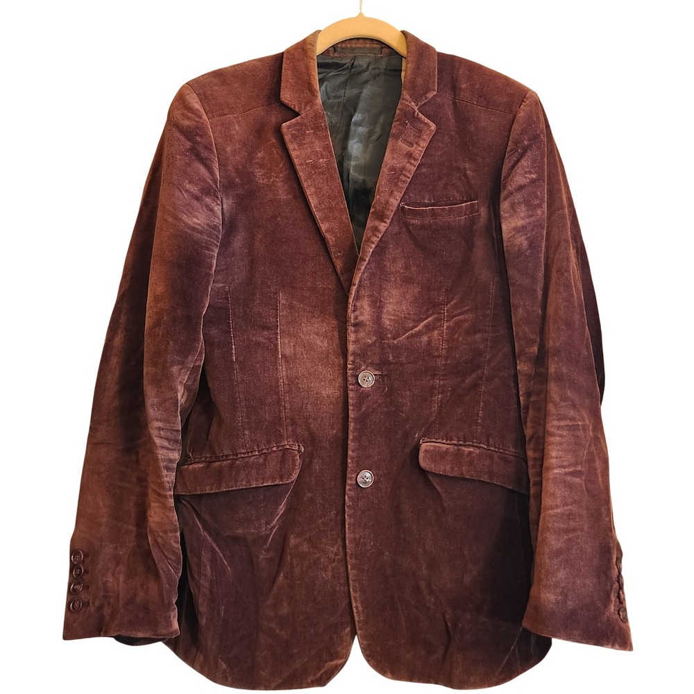 Ben Sherman Velvet Blazer Mens Small Cherry Brandy Brown Perfectly Distressed